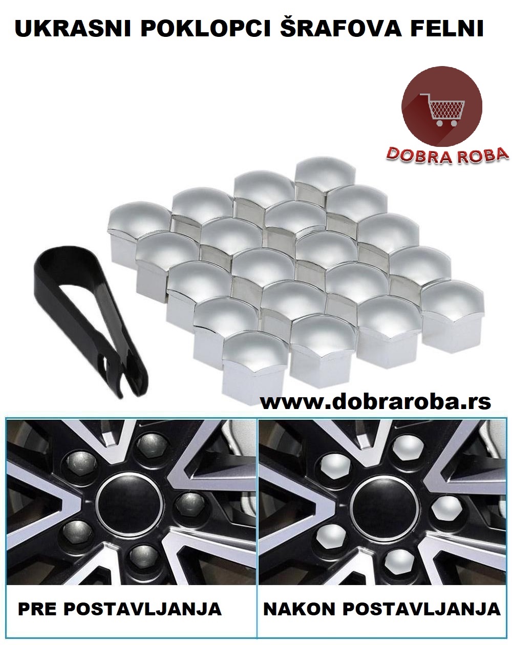 UKRASNI POKLOPCI ŠRAFOVA FELNI SREBRNI 21MM- DOBRA ROBA 01