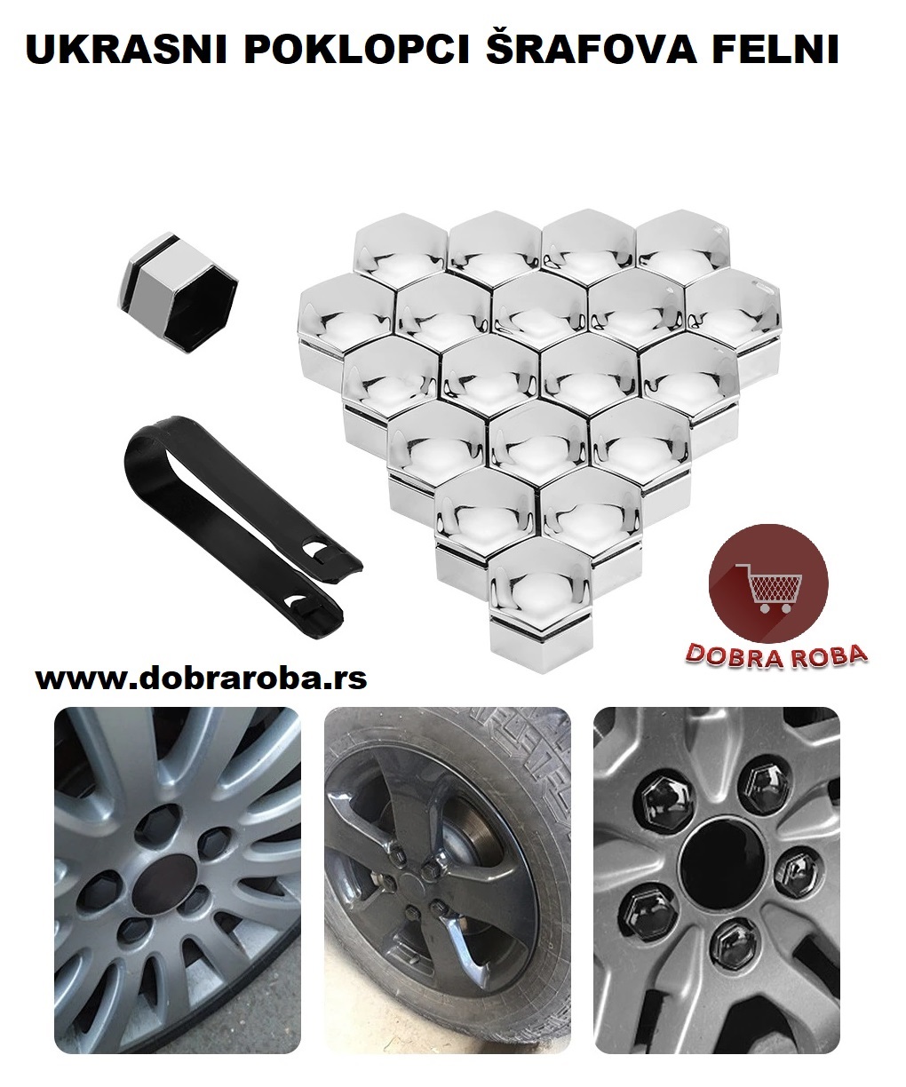 Ukrasni poklopci šrafova felni - SREBRNI - 21mm - Слика 4