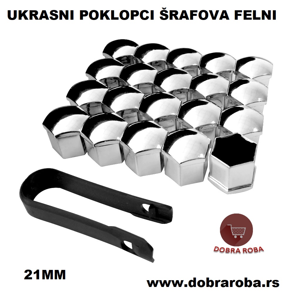 UKRASNI POKLOPCI ŠRAFOVA FELNI SREBRNI 21MM - DOBRA ROBA