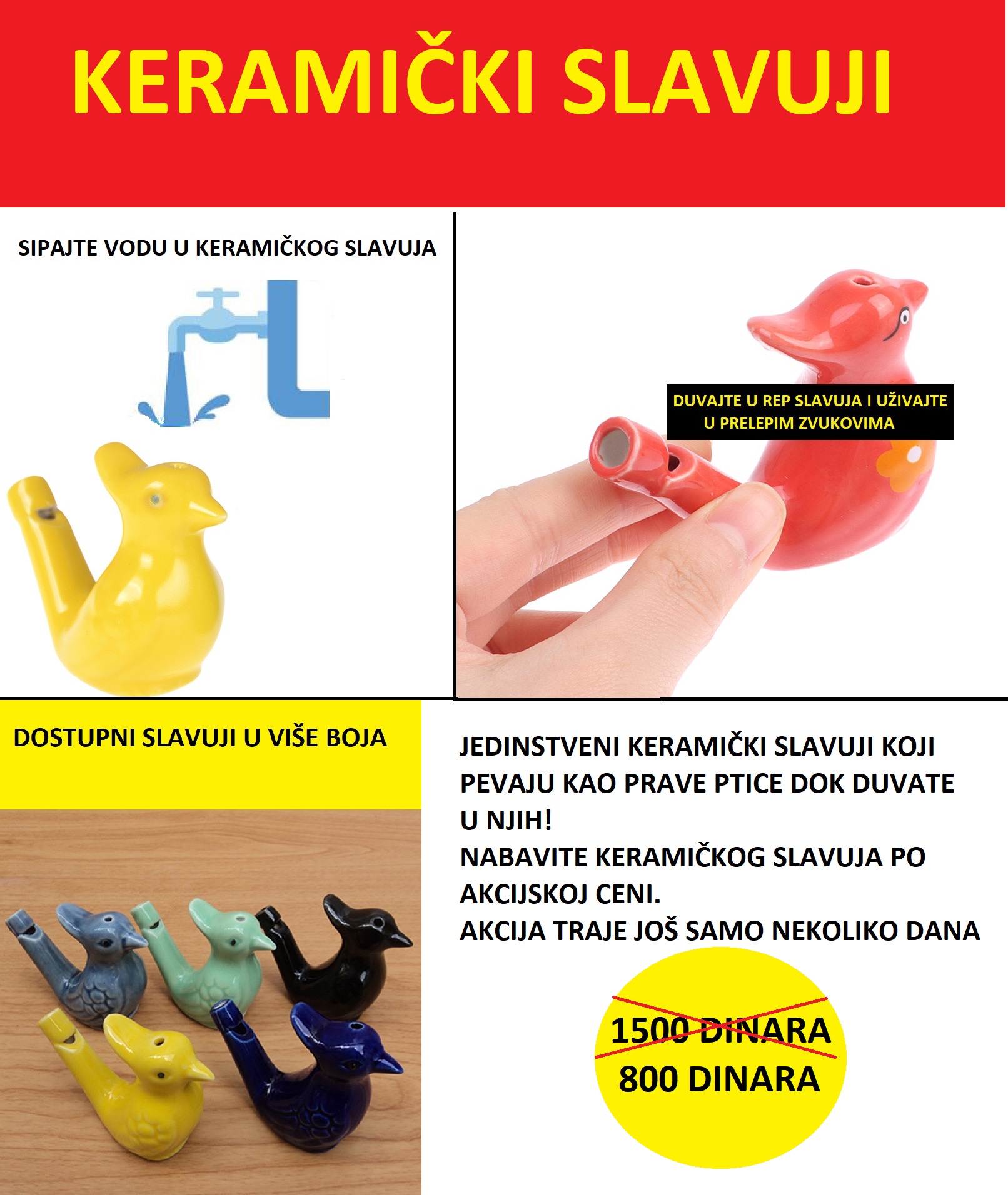 KERAMIČKI SLAVUJ - ŽUTI - DOBRA ROBA