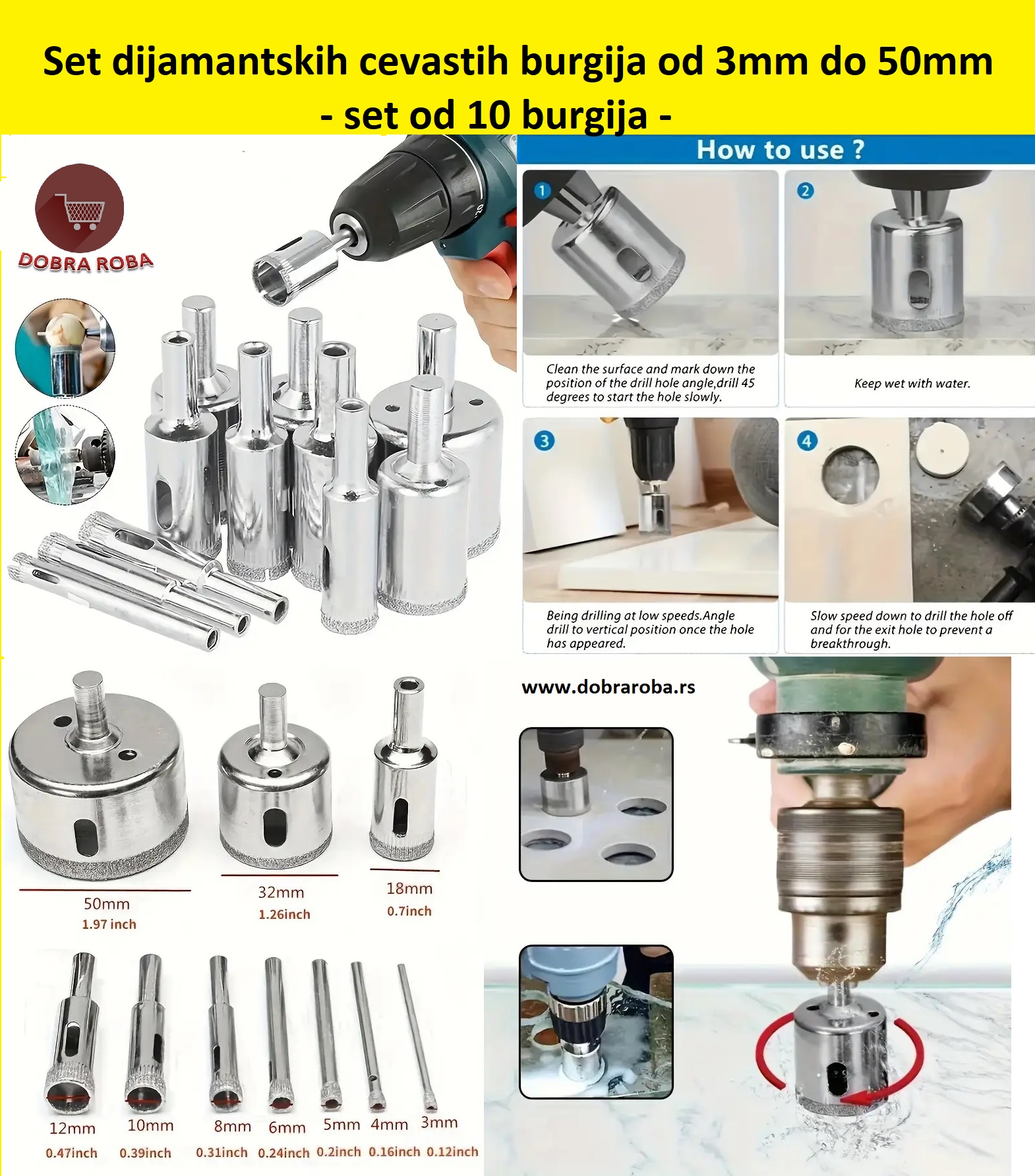 Set dijamantskih cevastih burgija od 3mm do 50mm - DOBRA ROBA 001