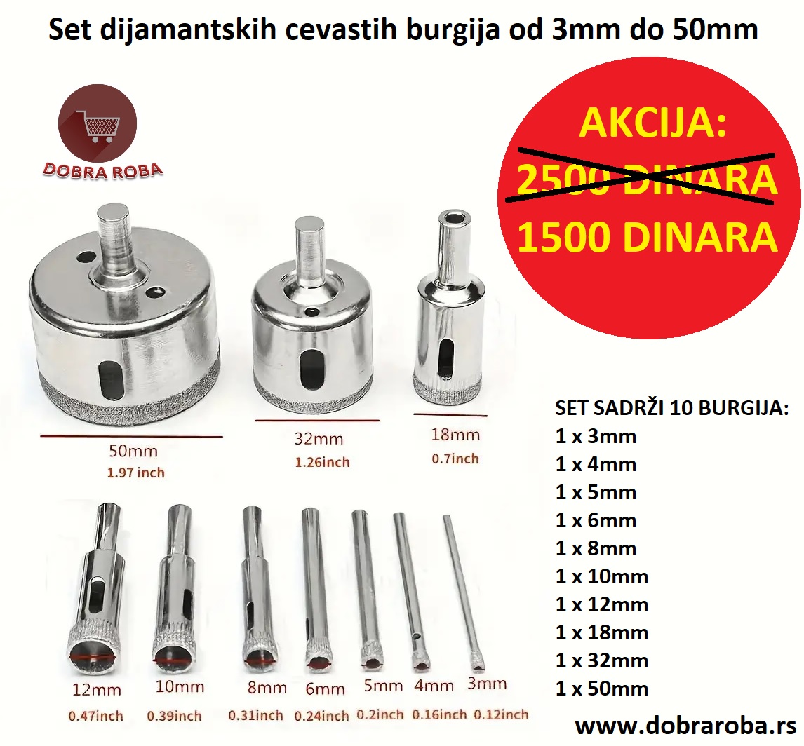 Set dijamantskih cevastih burgija od 3mm do 50mm - DOBRA ROBA 003
